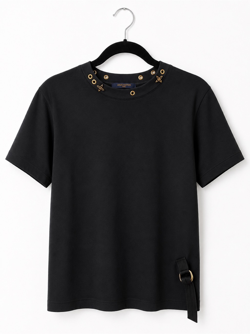Louis Vuitton Black Tee with Gold Eyelet and Star Accent